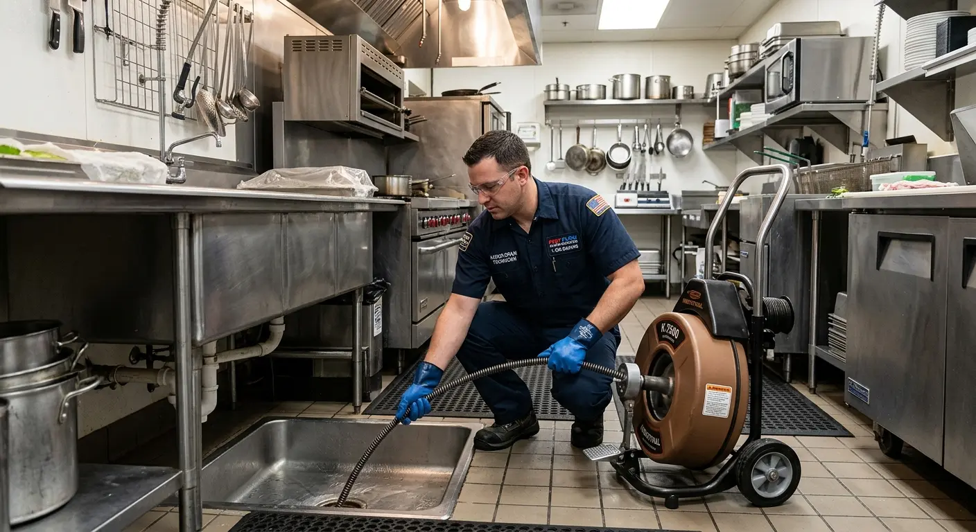 Commercial drain cleaning service in a restaurant kitchen in Benton Park