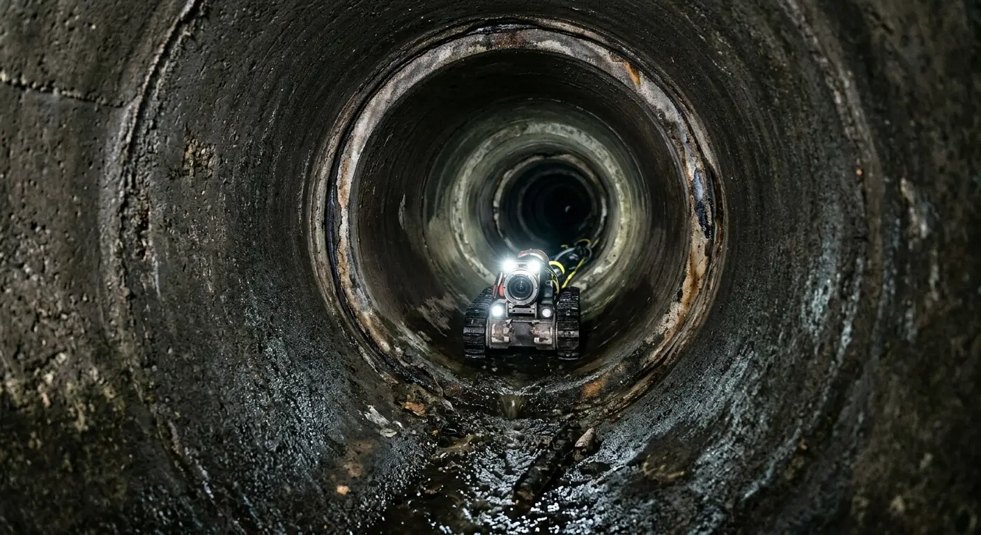 Robotic sewer camera inspecting pipe interior for Drain Snake Service in Benton Park